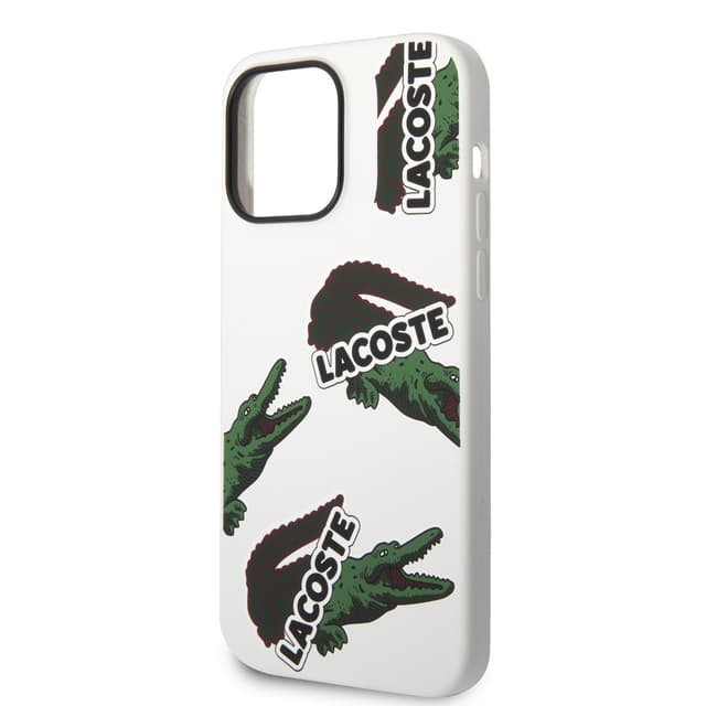 كفر حماية ايفون 14 برو ماكس سيليكون أبيض لاكوست Lacoste HC Liquid Silicone & Microfiber Allover Pattern Case For iPhone 14 Pro Max White - 281615