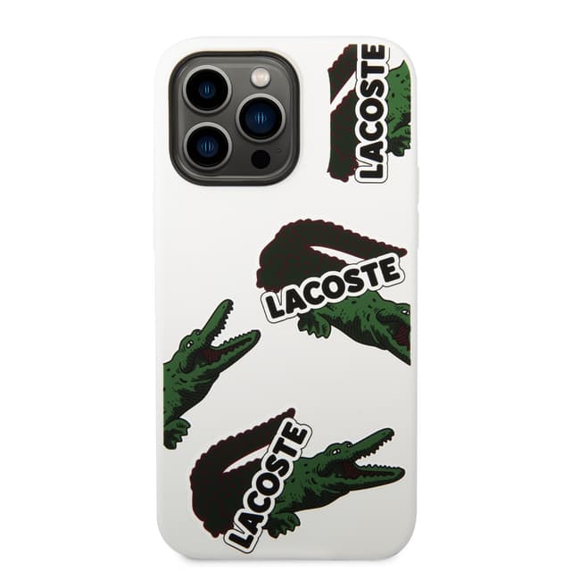 كفر حماية ايفون 14 برو ماكس سيليكون أبيض لاكوست Lacoste HC Liquid Silicone & Microfiber Allover Pattern Case For iPhone 14 Pro Max White - 281618