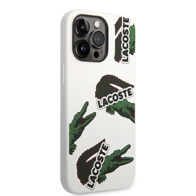 كفر حماية ايفون 14 برو ماكس سيليكون أبيض لاكوست Lacoste HC Liquid Silicone & Microfiber Allover Pattern Case For iPhone 14 Pro Max White - 281619