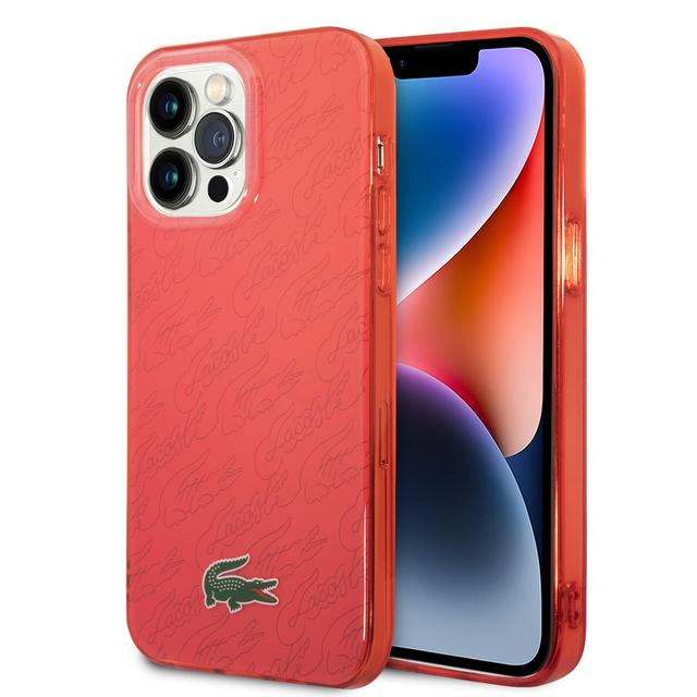 كفر حماية ايفون 14 برو ماكس أحمر لاكوست Lacoste HC IML Double Layer & Dyed Bumper Signature Pattern Case For iPhone 14 Pro Max Red