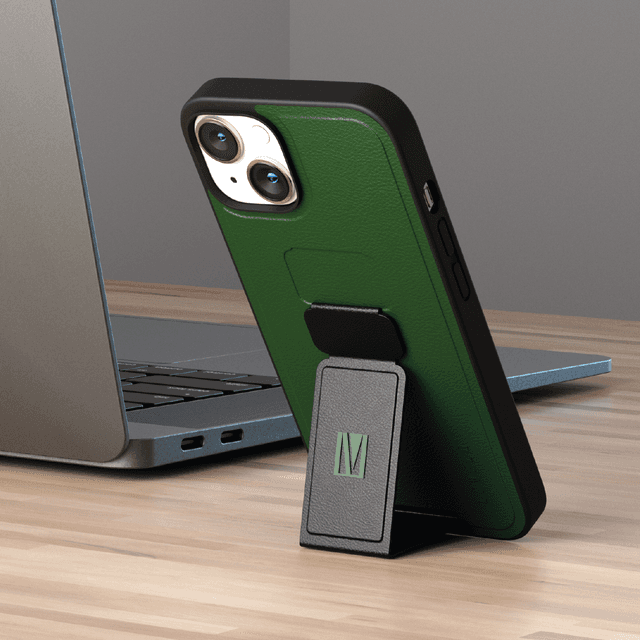 Levelo Morphix Gripstand iPhone 14 Plus PU Leather Case - Forest Green [ LVLMORPHIX14M-FTGN ] - SW1hZ2U6MTM5NDQwMQ==