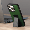 كفر ايفون جلد لجوال ايفون 14 برو بلون أخضر مع حامل تثبيت ليفيلو  Levelo Morphix Gripstand iPhone 14 Pro PU Leather Case Strom Forest Green