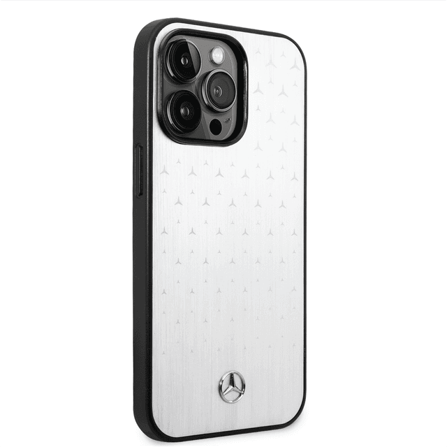 Mercedes-Benz Aluminium Case With Star Pattern For iPhone 14 Pro - Silver [ MEHCP14L8MMVDS ] - SW1hZ2U6MTM5NTQ4MQ==