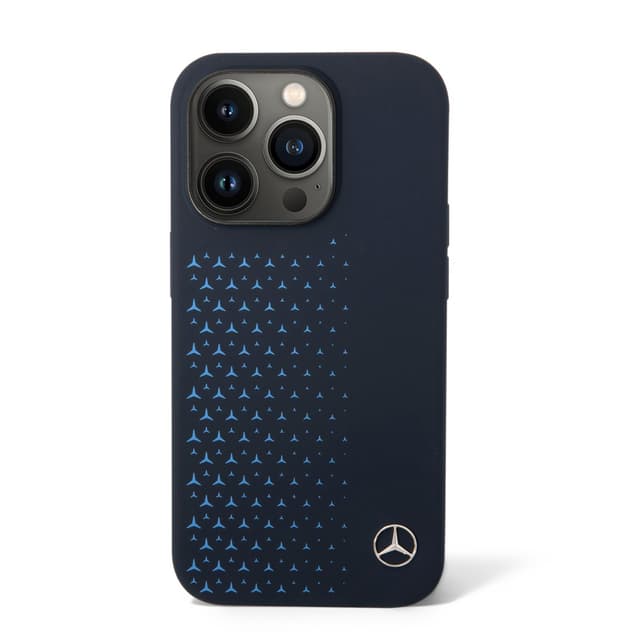 Mercedes-Benz Liquid Silicone Case With Gradient Star Horizontal Pattern For iPhone 14 Pro - Navy [ MEHCP14L8SMHRV ] - 282395