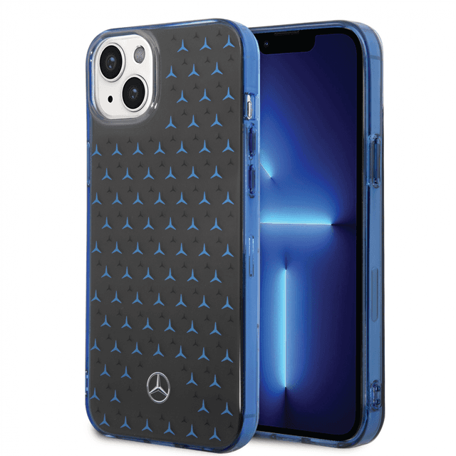 Mercedes-Benz Double Layer PC/ TPU Case With Large Star Pattern For iPhone 14 Plus - Black/Blue [ MEHCP14M8DPMGL ]