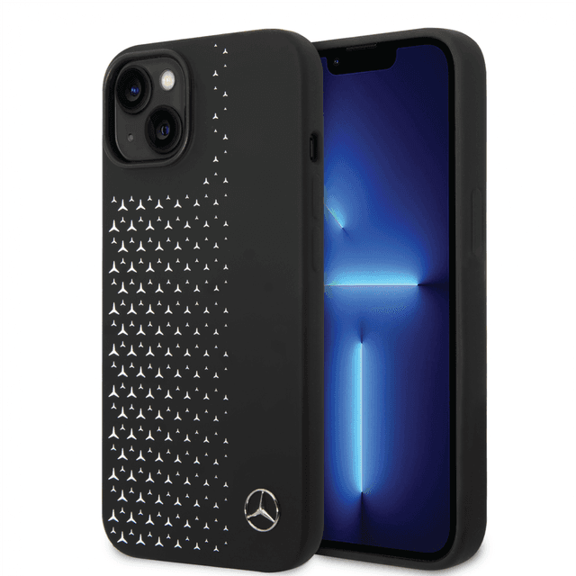 Mercedes-Benz Liquid Silicone Case With Gradient Star Horizontal Pattern For iPhone 14 - Black [ MEHCP14S8SMHRK ] - SW1hZ2U6MTM5NTI4Ng==