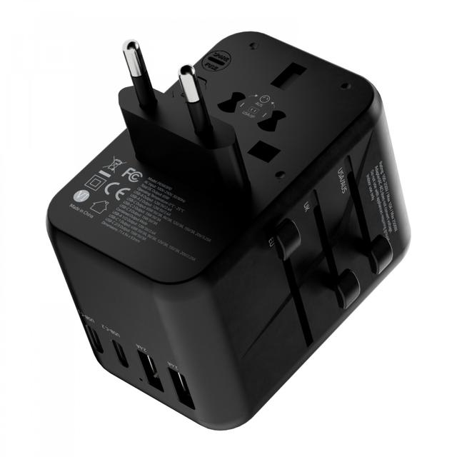 Powerology Universal Multi-Port Travel Adapter PD 65W ( 3X Type-C / 2X USB-A Ports ) - Black [ P65W3PD-GY ] - SW1hZ2U6MTM5NzU3Mw==