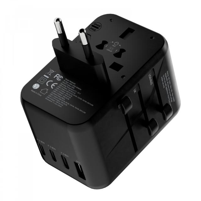 Powerology Universal Multi-Port Travel Adapter PD 65W ( 4X Type-C / 1X USB-A Ports ) - Black [ P65W4PD-GY ] - SW1hZ2U6MTM5NzcxMg==