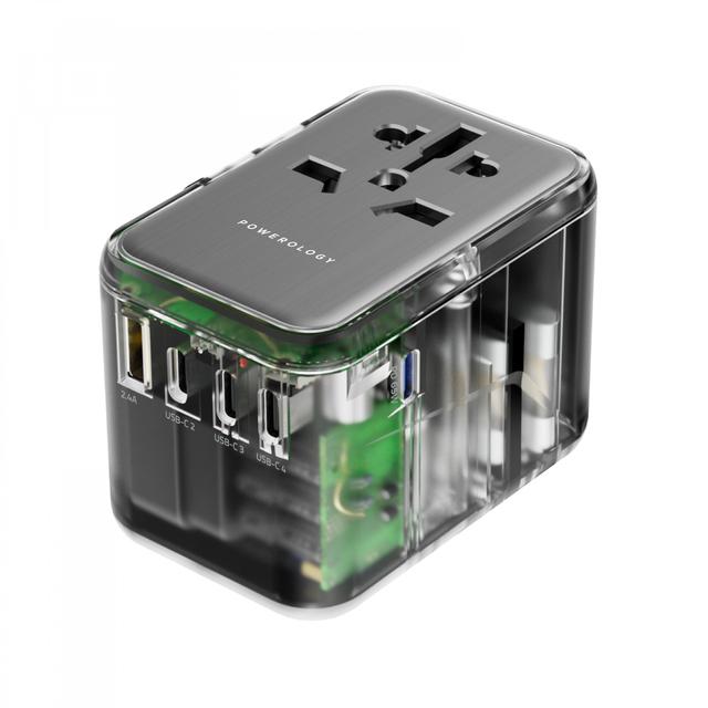 Powerology Universal Multi-Port Travel Adapter PD 65W ( 4X Type-C / 1X USB-A Ports ) - Transparent / Gray [ P65W4PD-TPGY ] - SW1hZ2U6MTM5NzY5Ng==