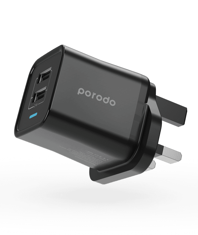 شاحن سريع للجوال بمخرجين 2.4 امبير بورلوجي أسود Porodo Dual USB Wall Charger UK