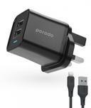 Porodo Dual USB Wall Charger 2.4A UK with PVC Lightning Cable 1.2m - Black [ PD-FWCH011-L-BK ] - SW1hZ2U6MTM5NjU0Mw==