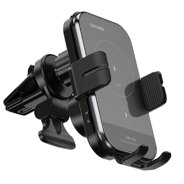 Porodo 3 in 1 Dual Coil Car Charger Mount QC3.0 with Fast Wireless Charger 15W - Black [ PD-WCM15W-BK ]