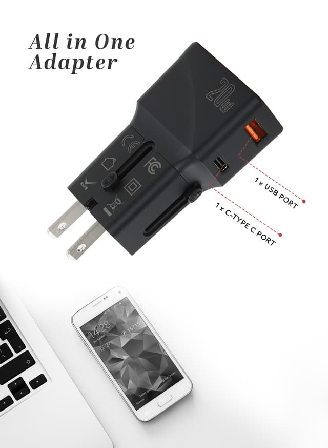 فيش سفر 20 واط مخرجين بارا جوهن Parajohn Universal Travel Adapter