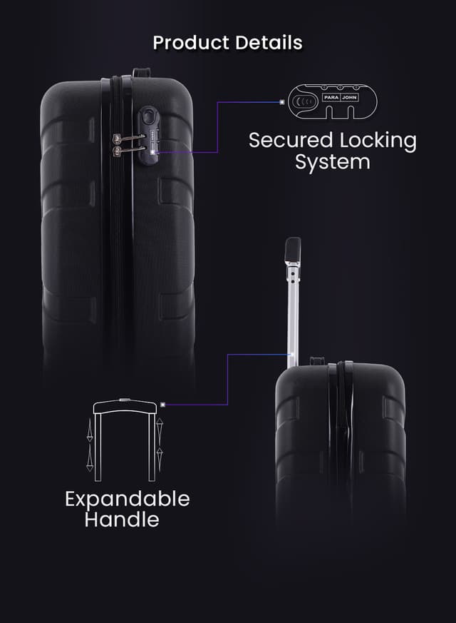 Para John Parajohn Travel Luggage Suitcase, 20''-  Trolley Bag, Carry On Hand Cabin Luggage Bag - Portable Lightweight Travel Bag With 360 Durable 4 Spinner Wheels - Hard Shell Luggage Spinner