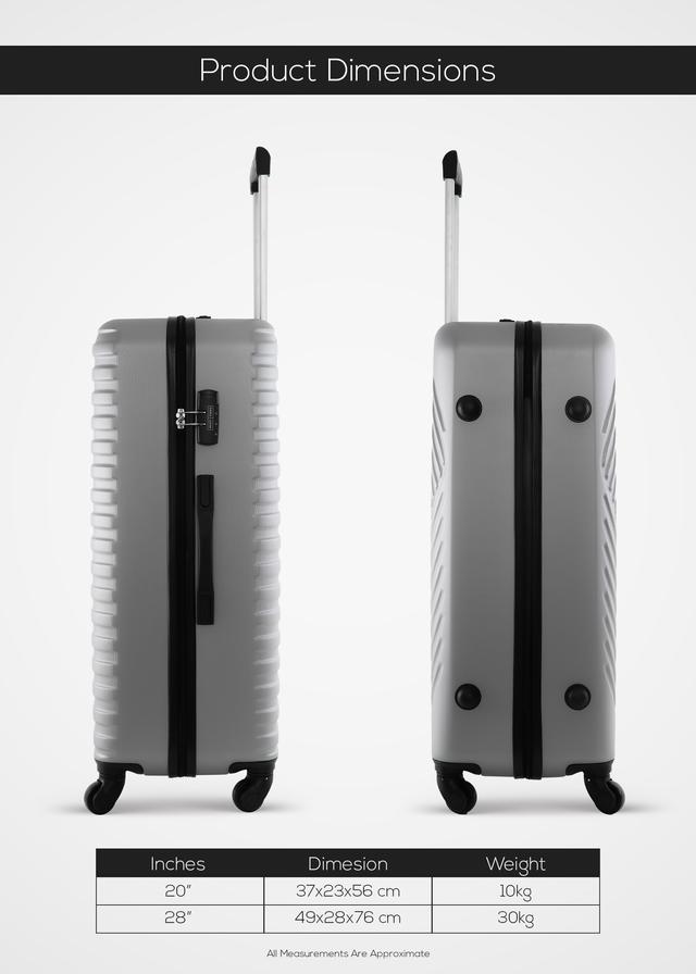 Para John Lightweight 2-Pieces Abs Hard Side Travel Luggage Trolley Bag Set With Lock For Men / Women / Unisex Hard Shell Strong