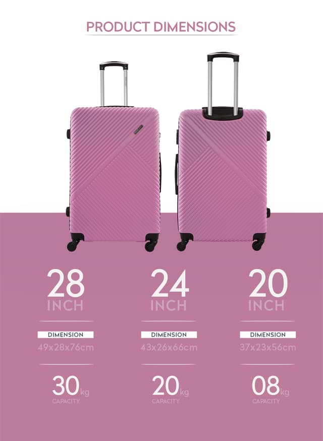 طقم شنط سفر 20/24/28 انش صلبة بارا جون 3 قطع وردي PARA JOHN Softside Luggage Trolley Set