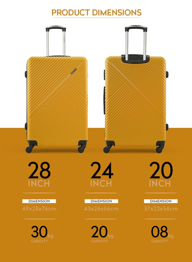 Para John 3-Piece Hard Side Abs Luggage Trolley Set 20/24/28 Inch 