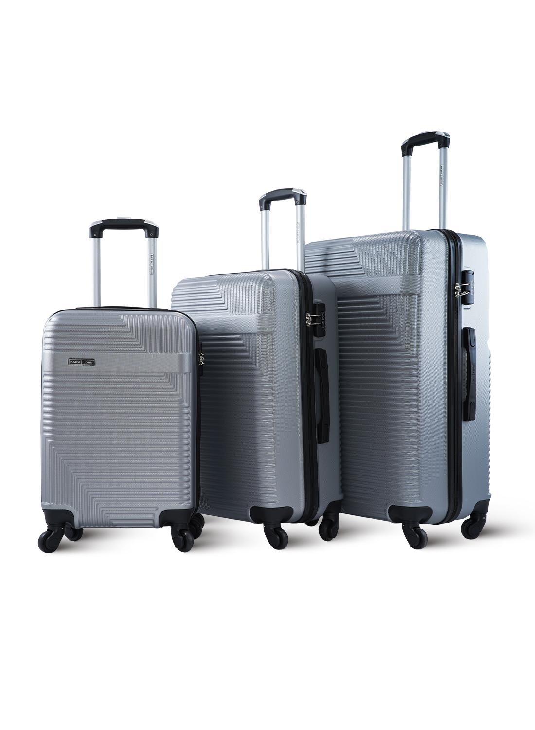 طقم شنط سفر 20/24/28 انش صلبة بارا جون 3 قطع فضي PARA JOHN Lightweight ABS Hard side Travel Luggage Trolley Bag Set