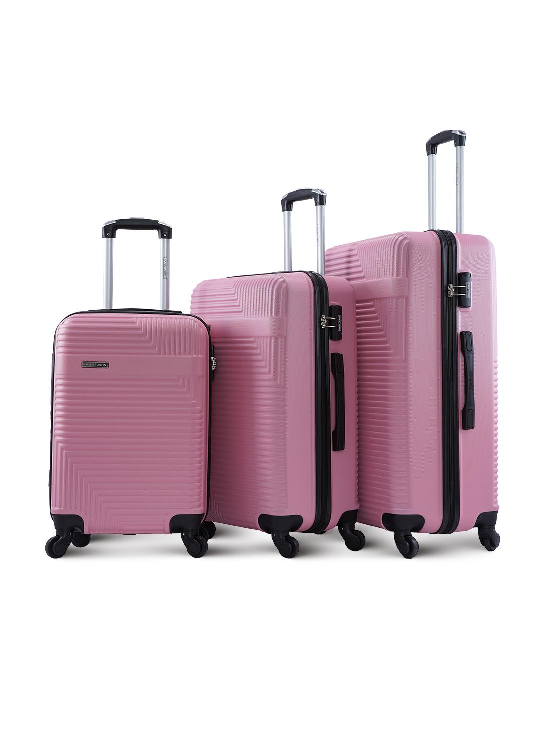 طقم شنط سفر 20/24/28 انش صلبة بارا جون 3 قطع زهري PARA JOHN Lightweight ABS Hard side Travel Luggage Trolley Bag Set