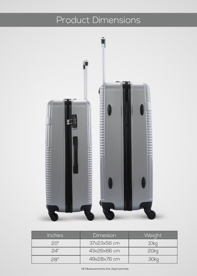 طقم شنط سفر 20/24/28 انش صلبة بارا جون 3 قطع فضي PARA JOHN Lightweight ABS Hard side Travel Luggage Trolley Bag Set