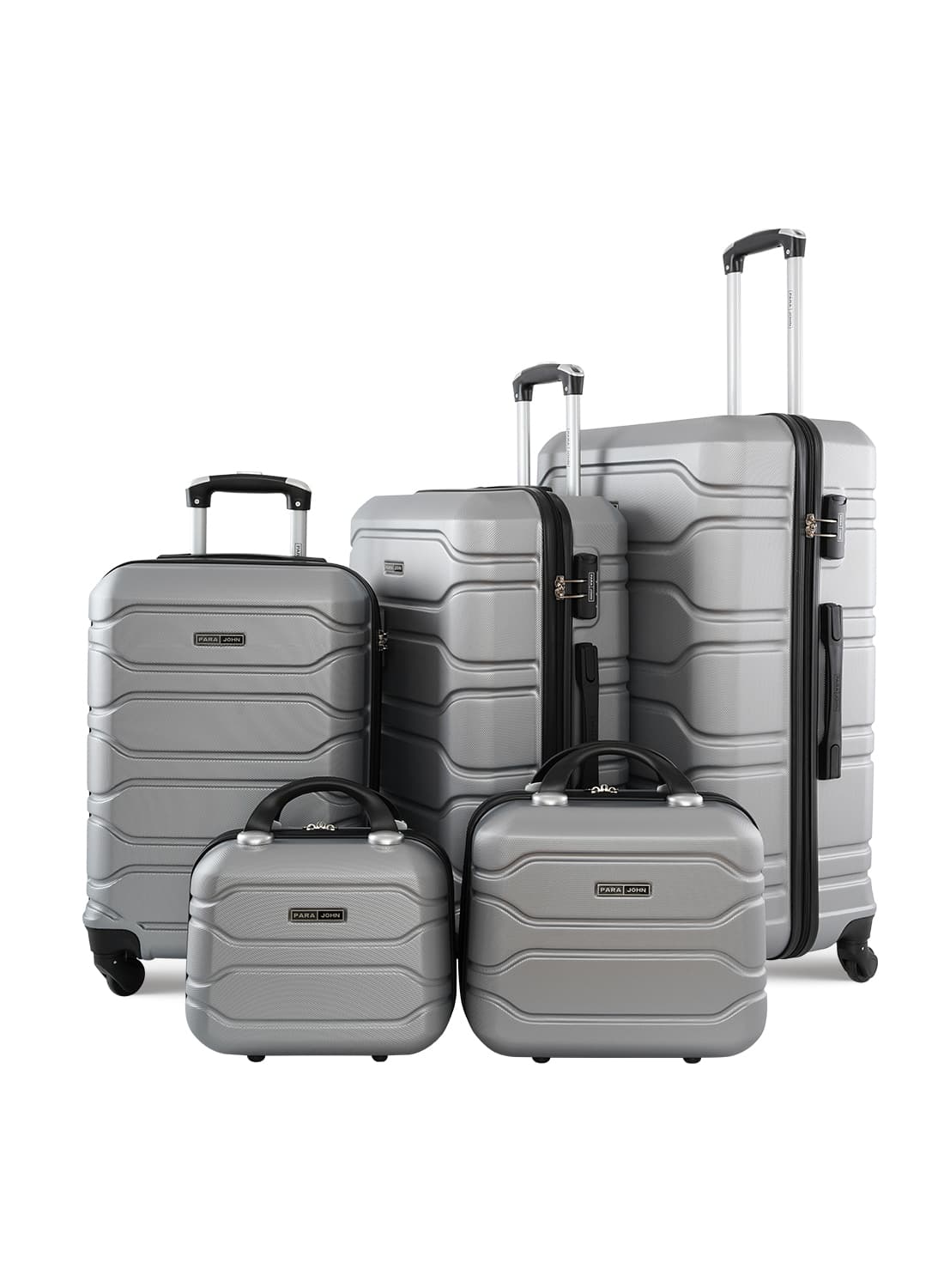 Parajohn 5-Pieces Hardside Travel Trolley Luggage Bag Set 12/14/20/24/28 Silver