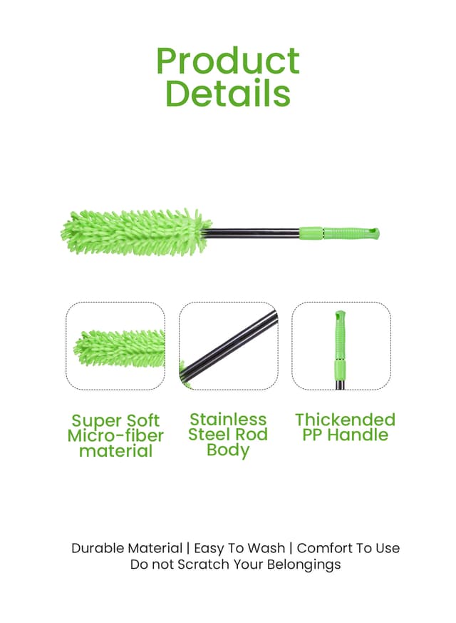 مكنسة غبار يدوية للسيارة باري لايف أخضر PARRY LIFE Microfiber Car Cleaning Duster Brush