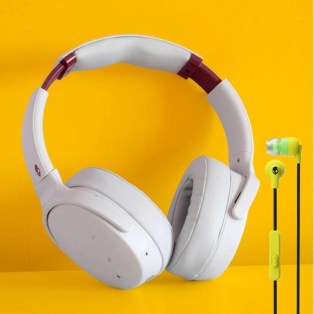 Skullcandy Venue ANC Wireless Over-Ear Headphones - Vice Gray/Crimson & INKD+ Electric Yellow [ S6HCW-L568_S2IMY-N746 ]