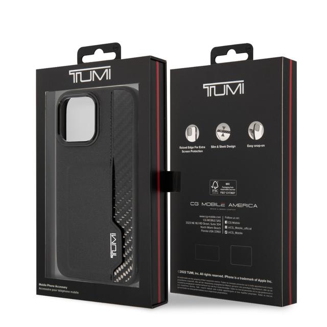 كفر ايفون 14 برو مع محفظة جلد وكربون تومي أسود Tumi HC Leather& Carbon With Vertical Card Slot Case - SW1hZ2U6MTM5ODIwOA==