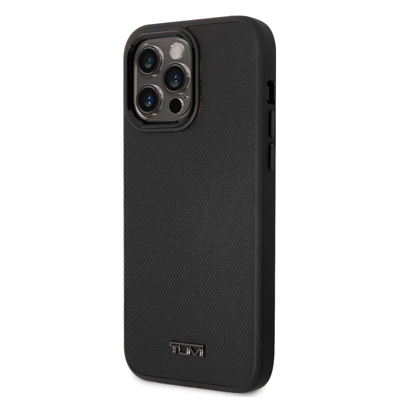 Tumi Leather HC Magsafe Embossed Balistic Pattern Case For iPhone 14 Pro - Black [ TUHMP14LRBAK ]