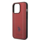 U.S.Polo Assn. USPA PU Leather Case With Stitched Lines Double Line & Horse Logo For iPhone 14 Pro - Red [ USHCP14LPFAR ] - 283455