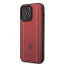 U.S.Polo Assn. USPA PU Leather Case With Stitched Lines Double Line & Horse Logo For iPhone 14 Pro - Red [ USHCP14LPFAR ] - 283457