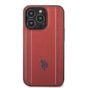 U.S.Polo Assn. USPA PU Leather Case With Stitched Lines Double Line & Horse Logo For iPhone 14 Pro - Red [ USHCP14LPFAR ] - 283459