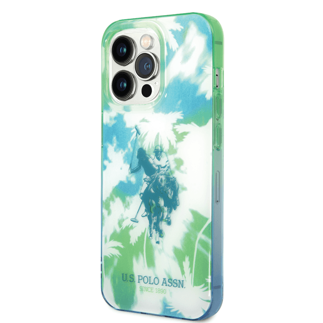 كفر جوال ايفون 14 برو سيليكون لون أخضر من يو اس بولو USPA PC TPU IML Case With Dye Palm Design & Horse Logo For iPhone 14 Pro