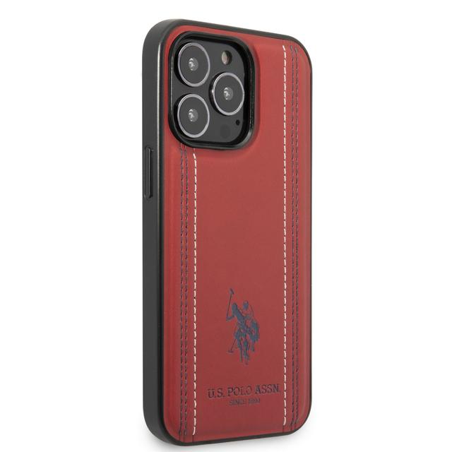 كفر جوال ايفون 14 برو ماكس جلدي لون أحمر مع لوغو حصان من يو اس بولو USPA PU Leather Case With Stitched Lines Double Line & Horse Logo For iPhone 14 Pro Max - SW1hZ2U6MTM5OTA4Mg==