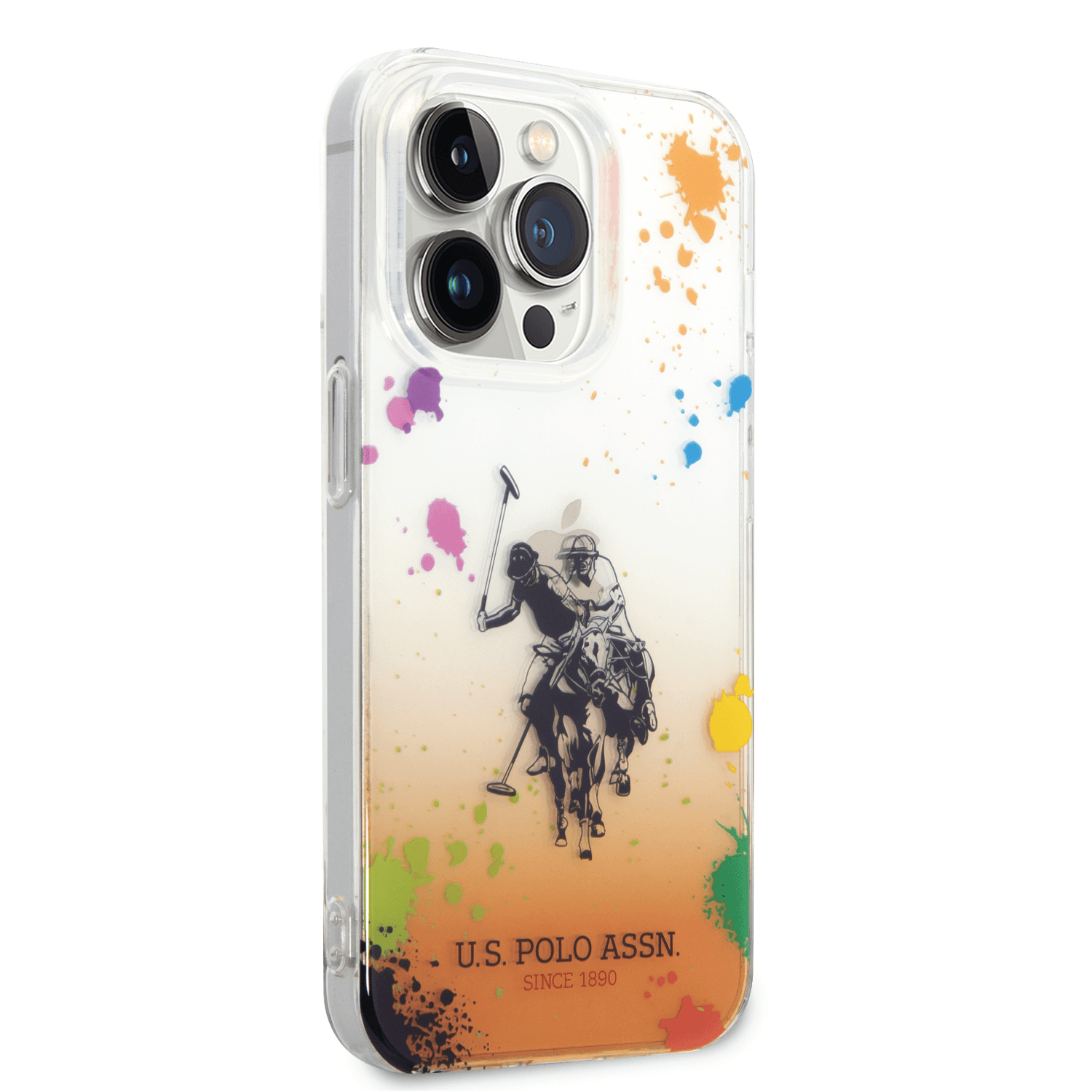U.S.Polo Assn. USPA PC/TPU Gradient Case With Splattered Pattern & Horse Logo For iPhone 14 Pro Max - Orange [ USHCP14XUARBO ]