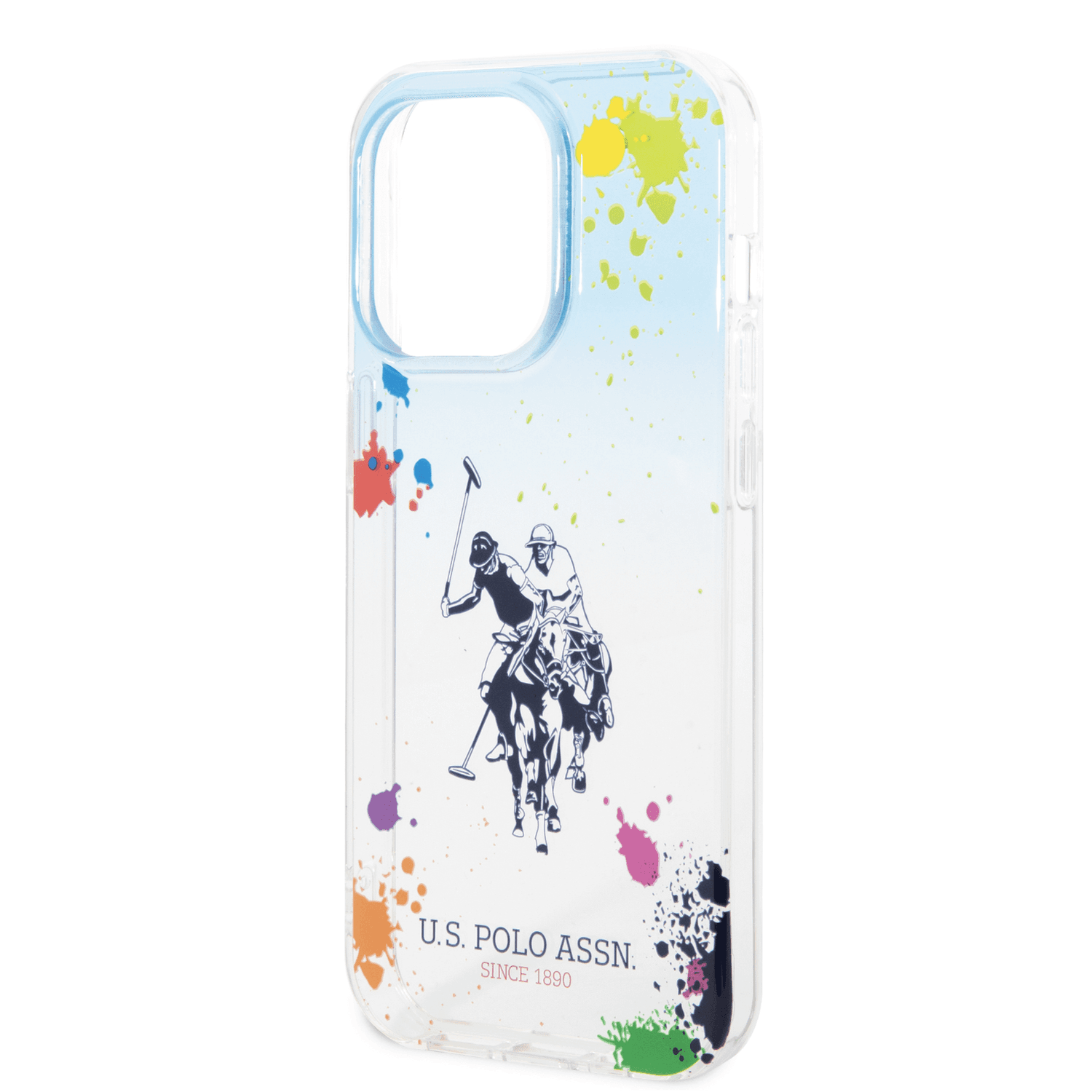 U.S.Polo Assn. USPA PC/TPU Gradient Case With Splattered Pattern & Horse Logo For iPhone 14 Pro Max - Blue [ USHCP14XUARTB ]