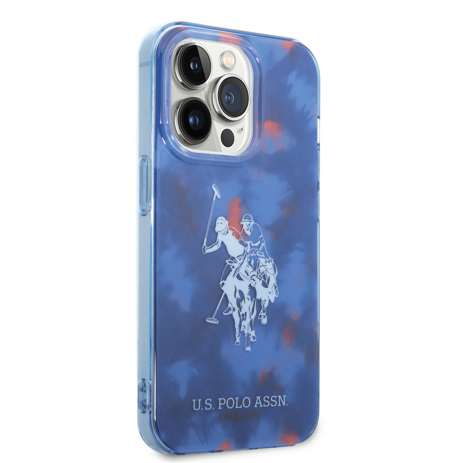 كفر جوال ايفون 14 برو ماكس سيليكون لون أزرق من يو اس بولو USPA PC TPU Case With Splatter Pattern & Horse Logo For iPhone 14 Pro Max