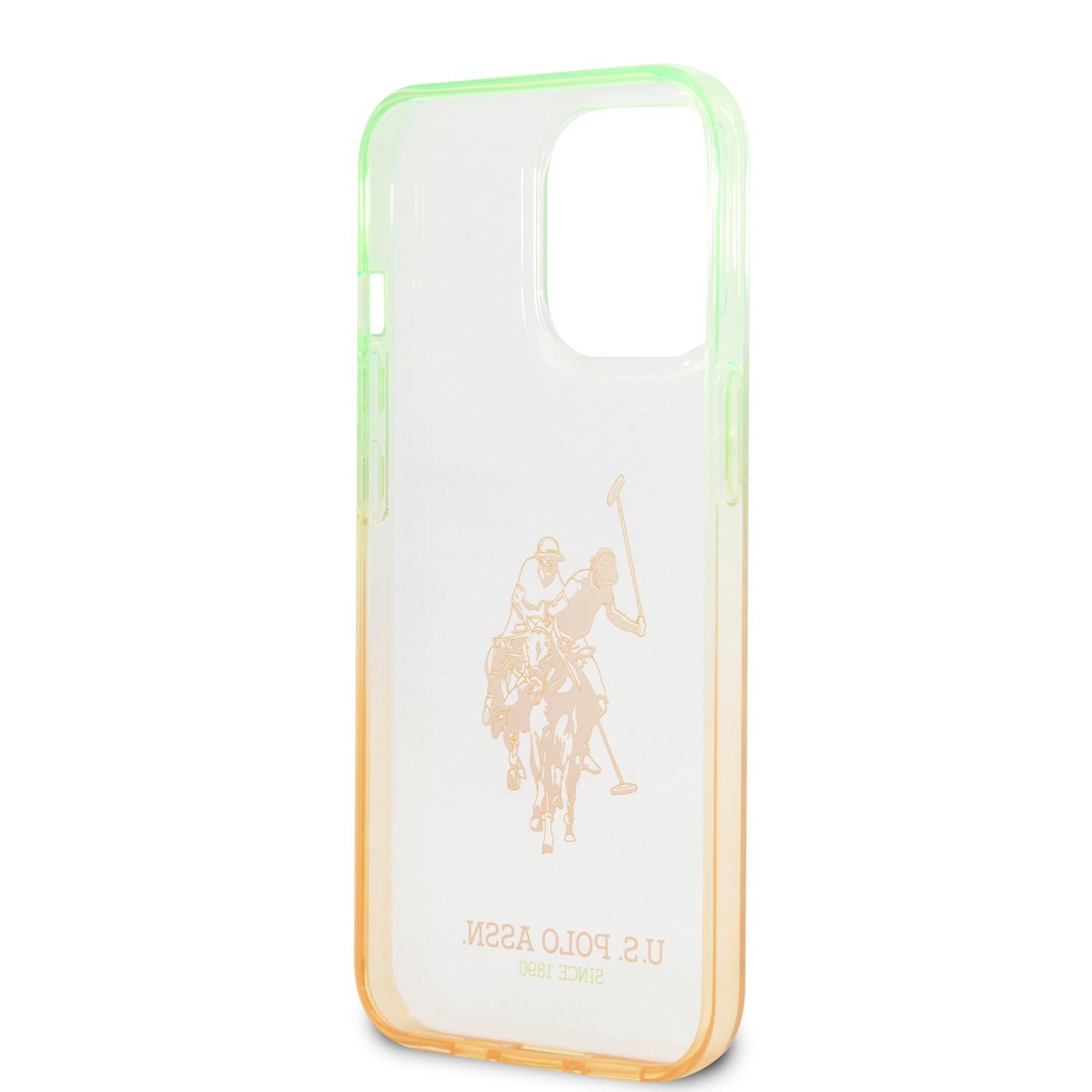 كفر جوال ايفون 14 برو ماكس سيليكون لون برتقالي من يو اس بولو USPA PC TPU Case With Dyed Bumper & Horse Logo For iPhone 14 Pro Max