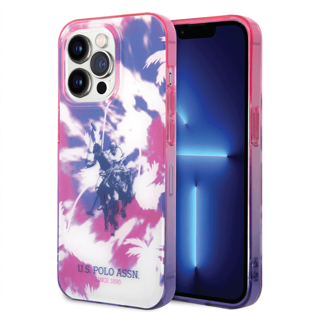 كفر جوال ايفون 14 برو ماكس سيليكون لون بنفسجي من يو اس بولو USPA PC TPU IML Case With Dye Palm Design & Horse Logo For iPhone 14 Pro Max