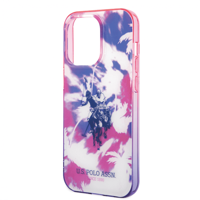 كفر جوال ايفون 14 برو ماكس سيليكون لون بنفسجي من يو اس بولو USPA PC TPU IML Case With Dye Palm Design & Horse Logo For iPhone 14 Pro Max