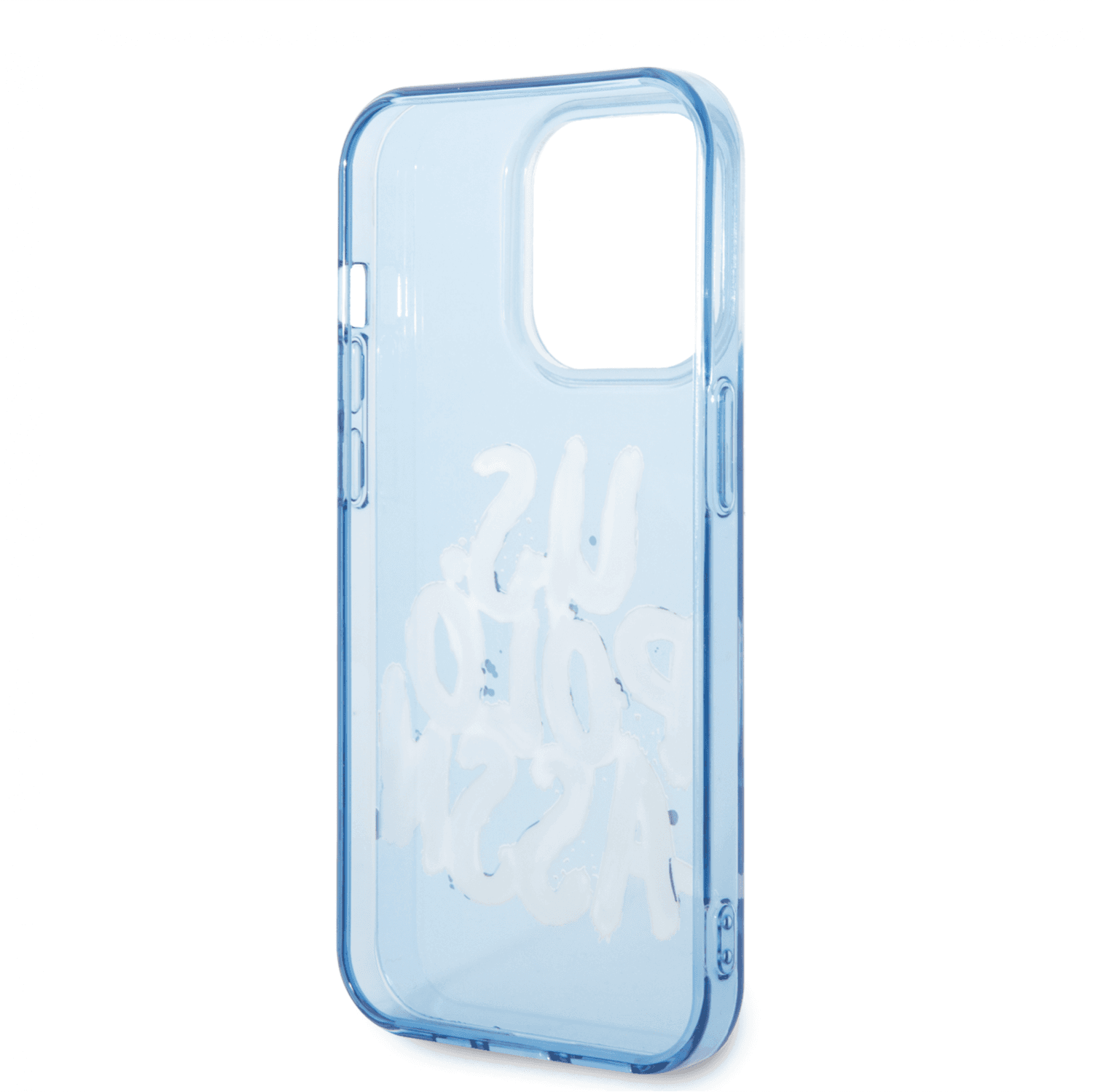 كفر جوال ايفون 14 برو ماكس سيليكون شفاف لون أزرق من يو اس بولو USPA PC TPU Tranparent Case With Graffiti Logo For iPhone 14 Pro Max