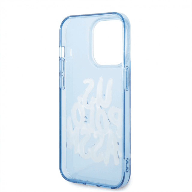 كفر جوال ايفون 14 برو ماكس سيليكون شفاف لون أزرق من يو اس بولو USPA PC TPU Tranparent Case With Graffiti Logo For iPhone 14 Pro Max - 689636