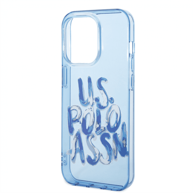 كفر جوال ايفون 14 برو ماكس سيليكون شفاف لون أزرق من يو اس بولو USPA PC TPU Tranparent Case With Graffiti Logo For iPhone 14 Pro Max - 283612