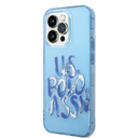 كفر جوال ايفون 14 برو ماكس سيليكون شفاف لون أزرق من يو اس بولو USPA PC TPU Tranparent Case With Graffiti Logo For iPhone 14 Pro Max - 283613