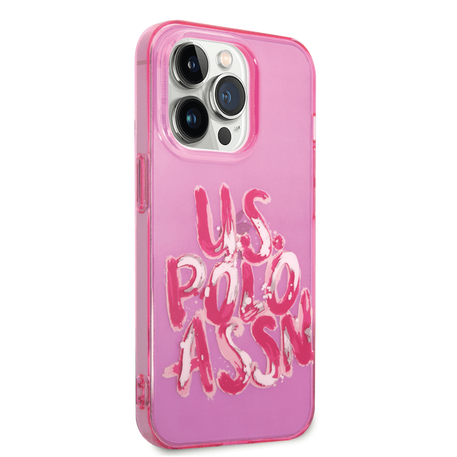 كفر جوال ايفون 14 برو ماكس سيليكون لون وردي من يو اس بولو USPA PC TPU Tranparent Case With Graffiti Logo For iPhone 14 Pro Max - 283563