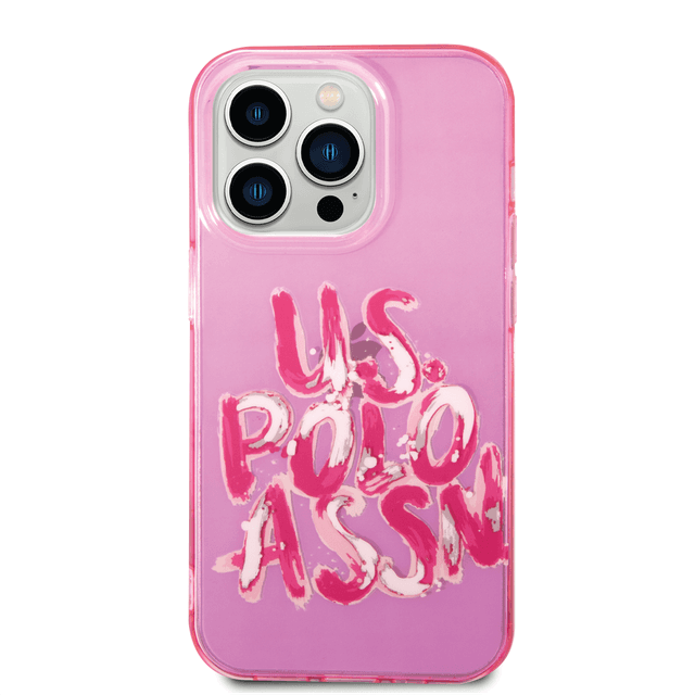 كفر جوال ايفون 14 برو ماكس سيليكون لون وردي من يو اس بولو USPA PC TPU Tranparent Case With Graffiti Logo For iPhone 14 Pro Max - 283564