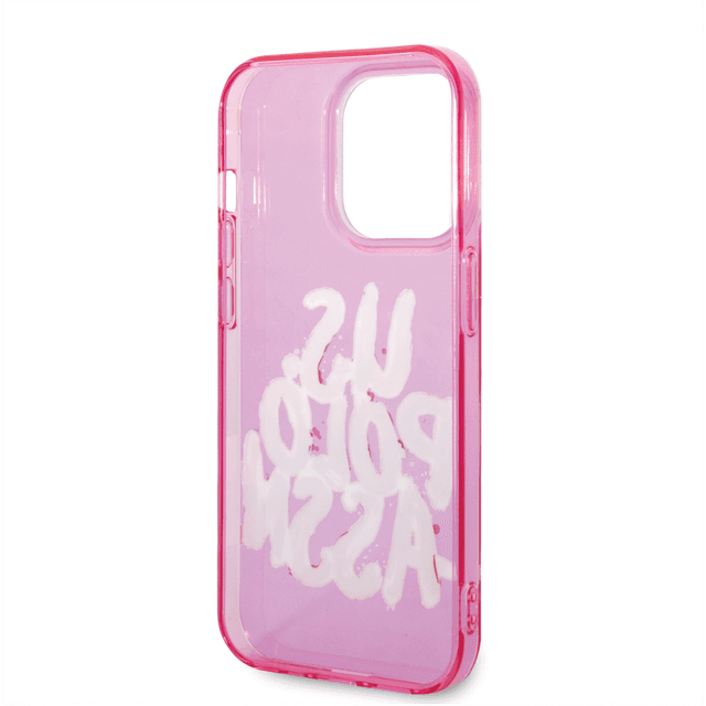 كفر جوال ايفون 14 برو ماكس سيليكون لون وردي من يو اس بولو USPA PC TPU Tranparent Case With Graffiti Logo For iPhone 14 Pro Max - 283565