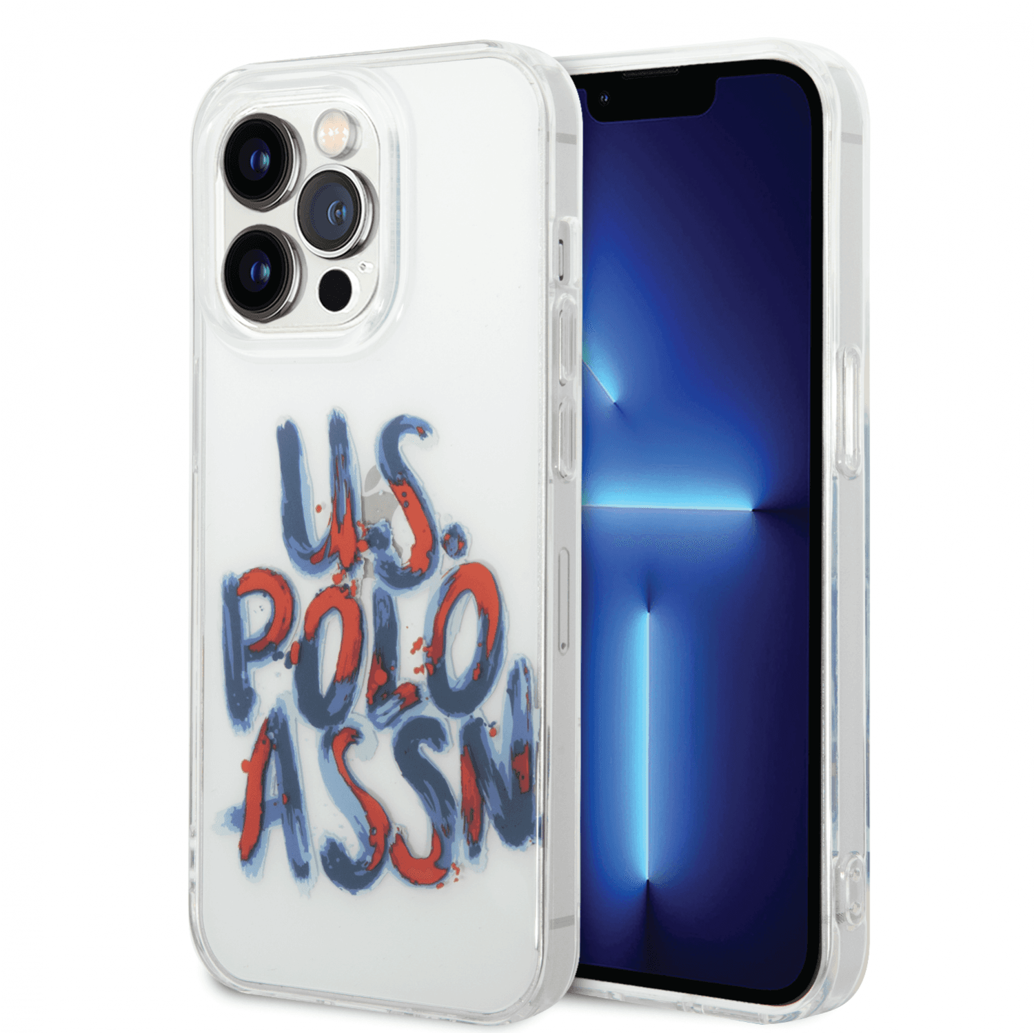 U.S.Polo Assn. USPA PC/TPU Tranparent Case With Graffiti Logo For iPhone 14 Pro Max - Blue/Red [ USHCP14XUPET ]
