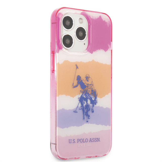 كفر جوال ايفون 14 برو ماكس سيليكون لون زهري من فيفا مدريد USPA PC TPU Case With Blurred Stripes & Horse Logo For iPhone 14 Pro Max - 283637