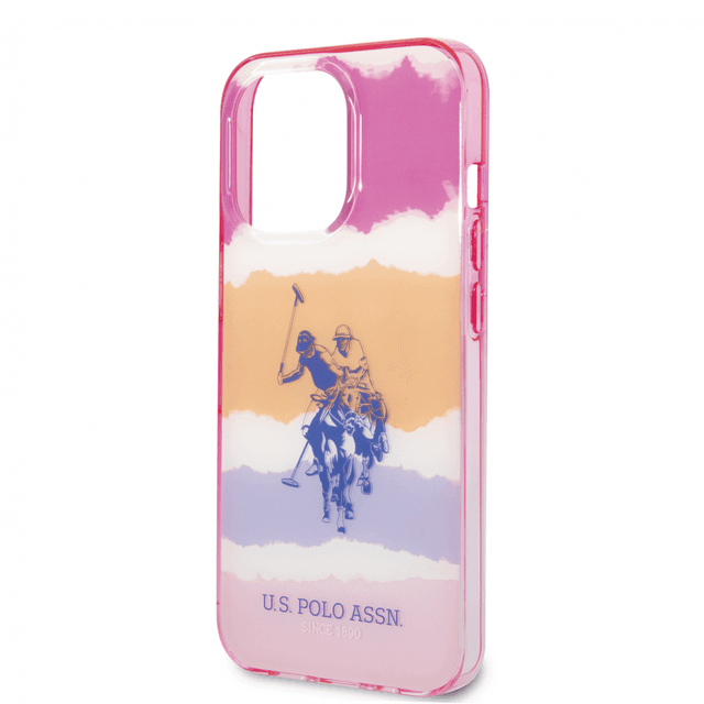 كفر جوال ايفون 14 برو ماكس سيليكون لون زهري من فيفا مدريد USPA PC TPU Case With Blurred Stripes & Horse Logo For iPhone 14 Pro Max - 283638